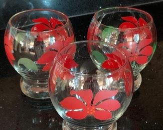 $15 - Red tropical flower glasses, 4" H