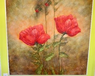 $450 - Painting of red poppies on canvas, unframed; 60" x 60"