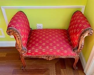 $160 - Vintage upholstered bench seat; 27" H x 33" W x 18.5" D, seat height is approximately 15.5"