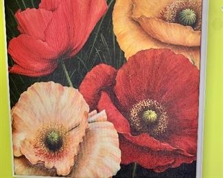 $140 -  Four poppies print on canvas; 34.5" H x 34.5" W