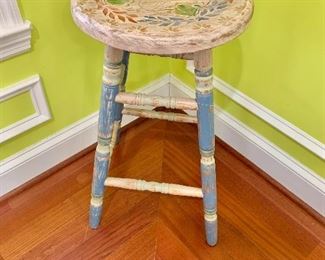 $60 - Vintage painted wooden stool  #1- seat swivels -  25" H, 13" diameter seat 