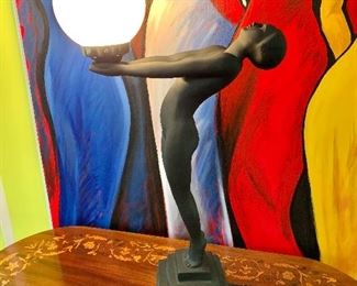 $80 - Art deco composite lamp #2, tested and working; 29" H x 14" W