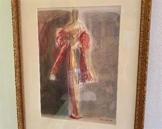 $30 - Guy Larouche decorative print of gown design; 17" H x 13.5" W 