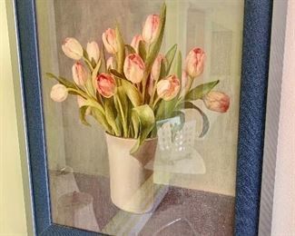 $60 - Decorative print of tulips in white vase; 24.5" H x 20" W 