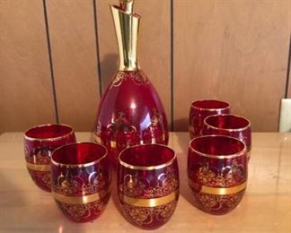 Gold leaf glass decanter set
