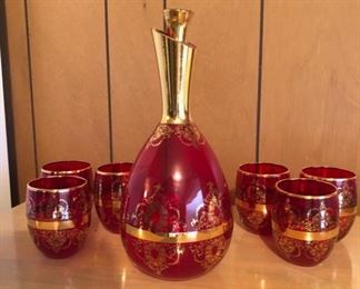 Gold leaf glass decanter set