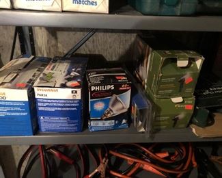 lightbulbs, jumper cables 