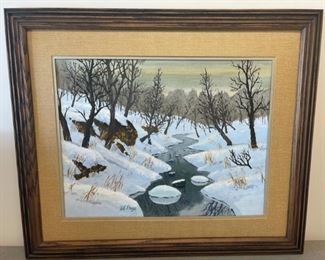 CLEARANCE ! $6.00 NOW, WAS $30.00..............."Winter Stream" by Al Page Acrylic Painting 26 1/2" x 22 1/2" (S183)