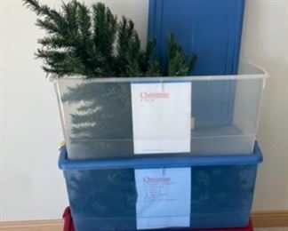 CLEARANCE ! $15.00 NOW, WAS $40.00....................Christmas Tree believe 6’ with 3 nice large storage tubs (S151)