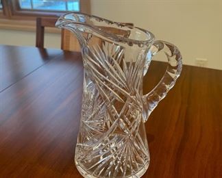 HALF OFF! $15.00 NOW, WAS $30.00...................Cut Glass Pitcher 9" tall (S135)