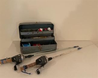 HALF OFF! $7.50 NOW, WAS $15.00.................Tackle Box and Fishing Rods (S284)