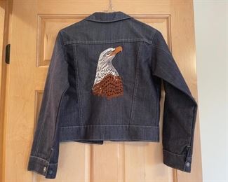 HALF OFF! $8.00 NOW, WAS $16.00..................Embroidered Eagle Childs Jean Jacket Size 14 (S272)