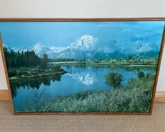CLEARANCE ! $2.00 NOW, WAS $6.00...................Mountain Scene Picture 37" x 25" no glass (S215)