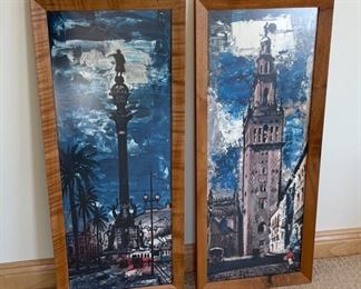 CLEARANCE ! $6.00 NOW, WAS $30.00......................Pair Pictures Columbus Monument, Barcelona & Giralda, Sevilla 14 1/2" x 34" (S214)