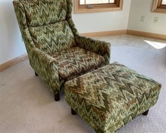 REDUCED! $75.00 NOW, WAS $100.00........................Vintage Chair and Ottoman, funky fabric~ (S281)