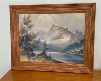 CLEARANCE ! $10.00 NOW, WAS $45.00.................Mountain Scene Oil Painting 30" x 24" (S322)