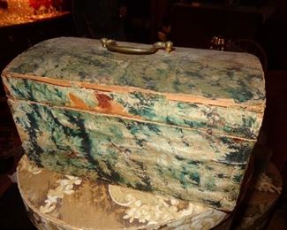Antique wallpaper covered trunk / box