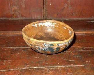 Petite (5") antique turned wooden bowl with remnants of old paint