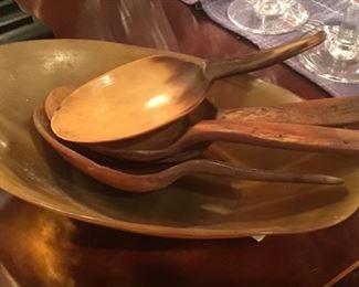 Large horn spoons in a rare horn bowl