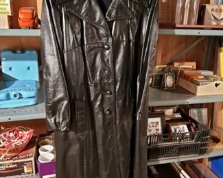Women’s Vintage Full Length Leather Jacket and large assortment of home goods, crafting goods, home decor and misc. home supplies