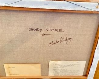 Lot 6000 $3,800.00 "Sandy Shore," an original oil painting by Charles Vickery. Vickery is one of our favorite artists with roots in LaGrange, IL. This painting took second place in the International Seascape Competition in Mystic, Connecticut in 1982.. We have sold several of Vickery's original works in the past. No one captures light in waves and does Seascapes like Charles Vickery! Vickery has since passed, but he grew up in LaGrange and is a local favorite artist!