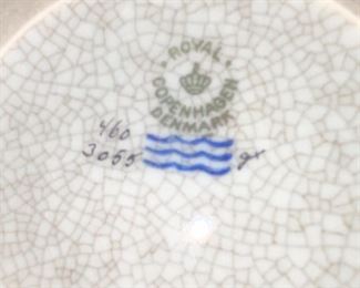 Lot 6004. $250.00 Royal Copenhagen MCM 12" Crackle Vase Designed by Thorkild Olsen for RC, Denmark., circa 1952 (a very good year!!) 12"t x 5.5" diam. Blue Crackle Vase, gold paint decoration 12"t x 5.5" diam