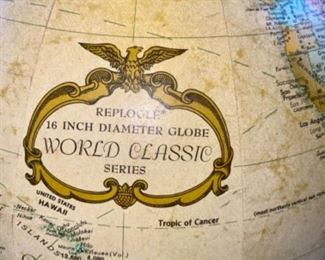 Lot 6006. $150.00. Beautiful Replogle 16" Diameter Globe World Classic Series - on a Stand, 36" Tall.