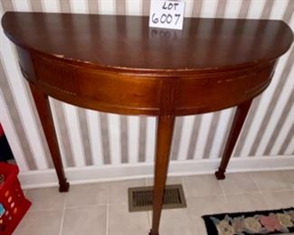 Lot 6007. $195.00. Antique Demi-Lune or Half-Moon Table - pretty piece; has some small chips on edge, but nothing a little Old English wouldn't help. 36" x 15d x 34" tall