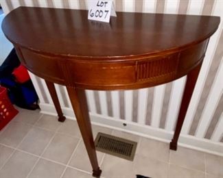 Lot 6007. $195.00. Antique Demi-Lune or Half-Moon Table - pretty piece; has some small chips on edge, but nothing a little Old English wouldn't help. 36" x 15d x 34" tall