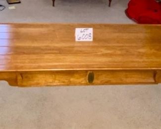 Lot 6008. $175.00. Mid Century Modern Coffee Table by Heritage Furniture, c. late 1950's - early 1960s, done in Oak Plank Style with a drawer underneath. Measures 62" x 19" x 16" tall. Great condition. Super nice piece!