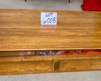Lot 6008. $175.00. Mid Century Modern Coffee Table by Heritage, done in Oak Plank Style with drawer underneath. Measures 62" x 19" x 16" tall. Great condition. Super nice piece!
