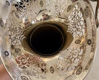 Lot 6011. $650.00. Amazing Antique Sterling Silver Bridal Basket - Filigree top, etched design base, and handle. The Basket part and base has a reticulated and an etched design 20x10" x 8" deep. Absolutely Stunning! Marked A10846, the mark could be Gorham. The piece weighs approximately 21 ounces. We are selling this for its aesthetic value, rather than simply melt-down.