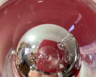 Lot 6017 $110.00. 3 unique pieces of signed hand-blown Mid Century Modern Bubble Based Crystal, tall narrow vase measures 14"t x 4" d x bowl 9"tall x 8.5" diameter and small bowl 7.5" diameter x 4" tall. The three pieces look like they may be Orrefors and signed by the artist.