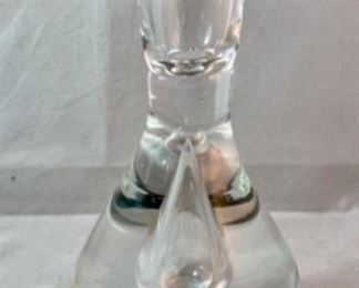 Lot 6017 $110.00. 3 unique pieces of signed hand-blown Mid Century Modern Bubble Based Crystal, tall narrow vase measures 14"t x 4" d x bowl 9"tall x 8.5" diameter and small bowl 7.5" diameter x 4" tall. The three pieces look like they may be Orrefors and signed by the artist.