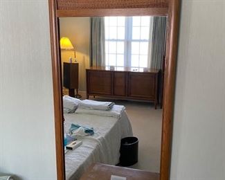 Lot 6021. $975.00. BUY THIS COOL BEDROOM SET! Vintage Century Furniture Bedroom Set, actual Mid-Century includes 9 Drawer Dresser (62"L x 19" d x 31" T), 5 Drawer High Boy, (44"t x 38"w x 19"d), 2-Side Night Tables, (22"w x 16"d x 23.5" t), 1 Mirror. There are two twin beds available, however, mattresses are old.