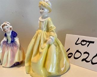 Lot 6020. $125.00. 4 Vintage Porcelain Figurines: F G Doughty Royal Worcester Fine Bone China, England, Grandmother's Dress #3081, Margaret HN 2397 Royal Doulton, 8" tall, from 1981, Boy From Williamsburg Royal Doulton RK2183, and Dinky Do #1678. Vintage Figurines.
