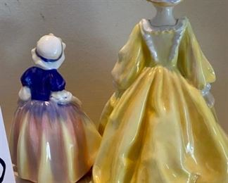 Lot 6020. $125.00. 4 Vintage Porcelain Figurines: F G Doughty Royal Worcester Fine Bone China, England, Grandmother's Dress #3081, Margaret HN 2397 Royal Doulton, 8" tall, from 1981, Boy From Williamsburg Royal Doulton RK2183, and Dinky Do #1678. Vintage Figurines.