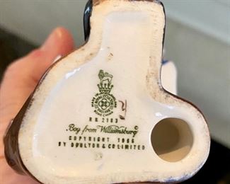 Lot 6020. $125.00. 4 Vintage Porcelain Figurines: F G Doughty Royal Worcester Fine Bone China, England, Grandmother's Dress #3081, Margaret HN 2397 Royal Doulton, 8" tall, from 1981, Boy From Williamsburg Royal Doulton RK2183, and Dinky Do #1678. Vintage Figurines.