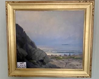 Lot 6022. $1,200.00. John Phillip Osborne "Coast of Maine". Original Oil Painting This is a larger piece: 36x30 framed. Hand-Carved 22k Gold Leaf Frame, and a stunning seascape by this talented Listed Artist.