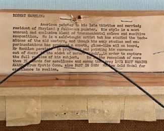 Lot 6024. $225.00. Beautiful oil painting by Robert Hamblen (1932-2017) "Sea Coast" #12. 23x19". Shabby Chic frame - Mr. Hamblen won many an award for his seascapes. This is a very peaceful painting, intended to calm the viewer. We also have Hamblen at Lot 6139.
