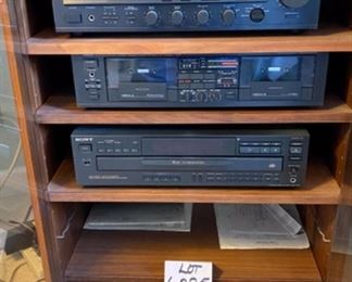 Lot 6025. $175.00 ( 0ver $360.00 if bought individually) 4 Tier Stereo Component Cabinet with Glass Doors ($110.00), 1988 Yamaha KX-W302U Double Cassette Deck (eBay 79.95 Sold Price) 1990 Yamaha RX-530 Natural Sound Stereo Receiver ($72.00 eBay Sold Price), Sony 5-Disc Player CDP-C545 ($75.00 eBay Sold Price), Pair of Boston A70 Speakers with Stands. ($30.00 eBay Sold Price)