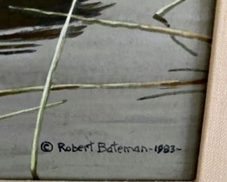 Lot 6032. $8,400.00 FIRM or best offer. Robert Bateman, born in 1930 Original oil on board "Great Crested Grebe (1983)". 9" x 12"w, signed and dated in the lower right. This is just a STUNNING oil painting. Purchased 2007 from Coeur d'Alene Art Auction in Idaho. Also included is an Art of Robert Bateman Book.