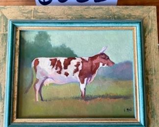 Lot 6033. $82.00 Set of 2 Framed Animals - original oils on canvas of ox and sheep. 7.5" x 6.5" l love these eclectic little farm animal paintings!