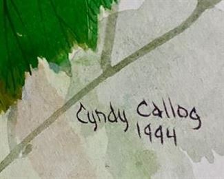 Lot 6034. $295.00. Original Watercolor by Cyndy Callog, 1994.. Framed beautiful bird 15x10" image only. Exquisitely framed measures 26x21.5"