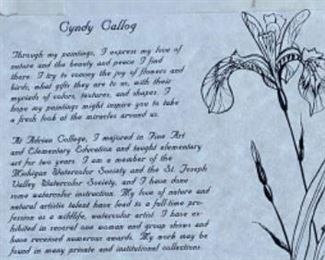 Lot 6034. $295.00. Original Watercolor by Cyndy Callog, 1994. Framed beautiful bird 15x10" image only. Exquisitely framed measures 26x21.5"