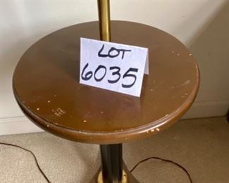 Lot 6035. $45.00 Vintage Floor Lamp/Table 49" Tall. MCM Table Lamp Needs TLC Brass Lamp Pole - Love the mid century lines and style! See here there is some surface wear on the table and base of the pole. Your new Spring project!! BTW this table top would look terrific painted, also the bottom base.