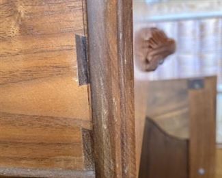 Lot 6038. $75.00 Hand-crafted Amish Made Side table, Krauss Furniture Shop. South Amana, IA. Crafted of walnut w/one drawer and one cabinet. Has issues but could be transformed into quite a piece. Well-Made. 18"w x 17"d x 26"h