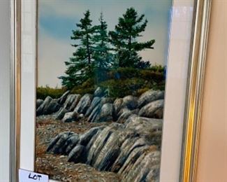 Lot 6041. $2,000.00. Hand-signed original Allen Blagden watercolor "Rocky Shore" by the famed listed artist b. 1938. One of his paintings, "The Broad Axe" fetched $68,750 at Christie's! 29"h x 22"w