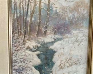 Lot 6042. $550.00. "Hushed Silence" 1990 by Lee Stroncek, a renowned nature artist. He was featured on the 1987 LL Bean catalog cover! 19"w x 16"h