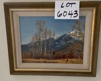 Lot 6043. $225.00. Original Oil on board, Snow Capped Mountains & Prairie. by Nathan Eversman "Warm Day" 17"w x 14"h